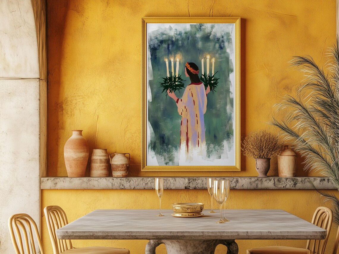 Saint Lucy Christmas Art Print, Holiday Wall Art - Image 2