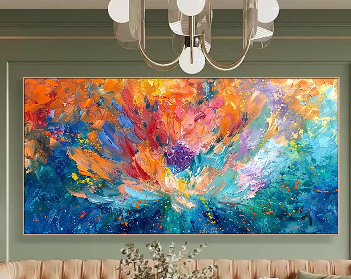 Vibrant Abstract Flower Burst In Orange Pink And Blue Poster