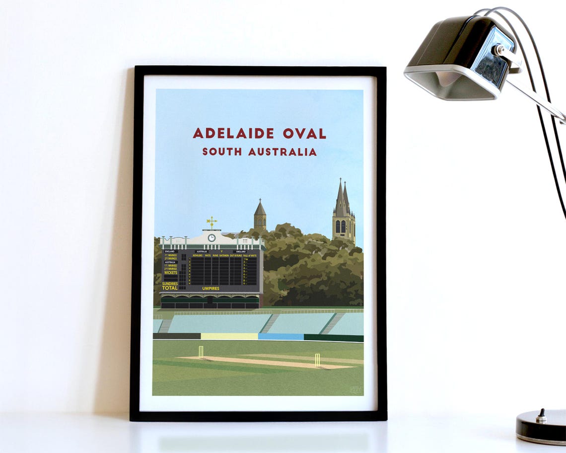 Adelaide Oval South Australia Retro Cricket Stadium Art Poster