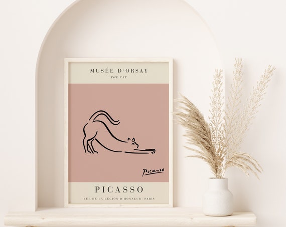 Picasso The Cat Exhibition Vintage Line Art Poster Minimalist Line Drawing Ideal Home Decor Or Gift Print