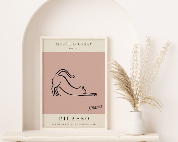 Picasso The Cat Minimalist Stretching Line Drawing Art Poster