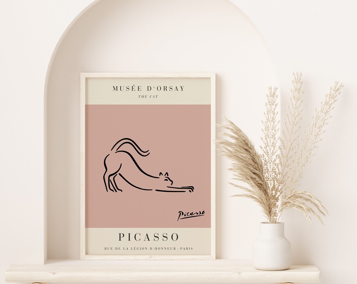 Picasso The Cat Minimalist Stretching Line Drawing Art Poster