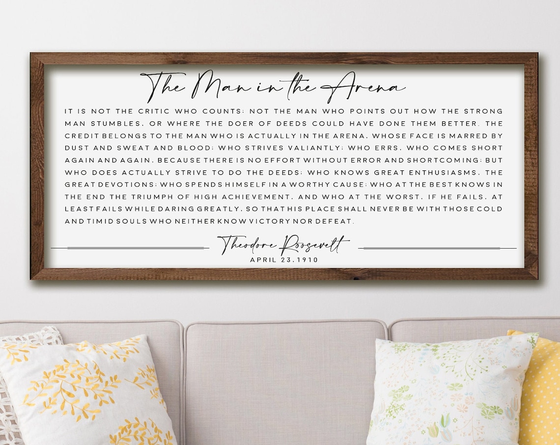 The Man In The Arena Inspirational Sign, Office Print