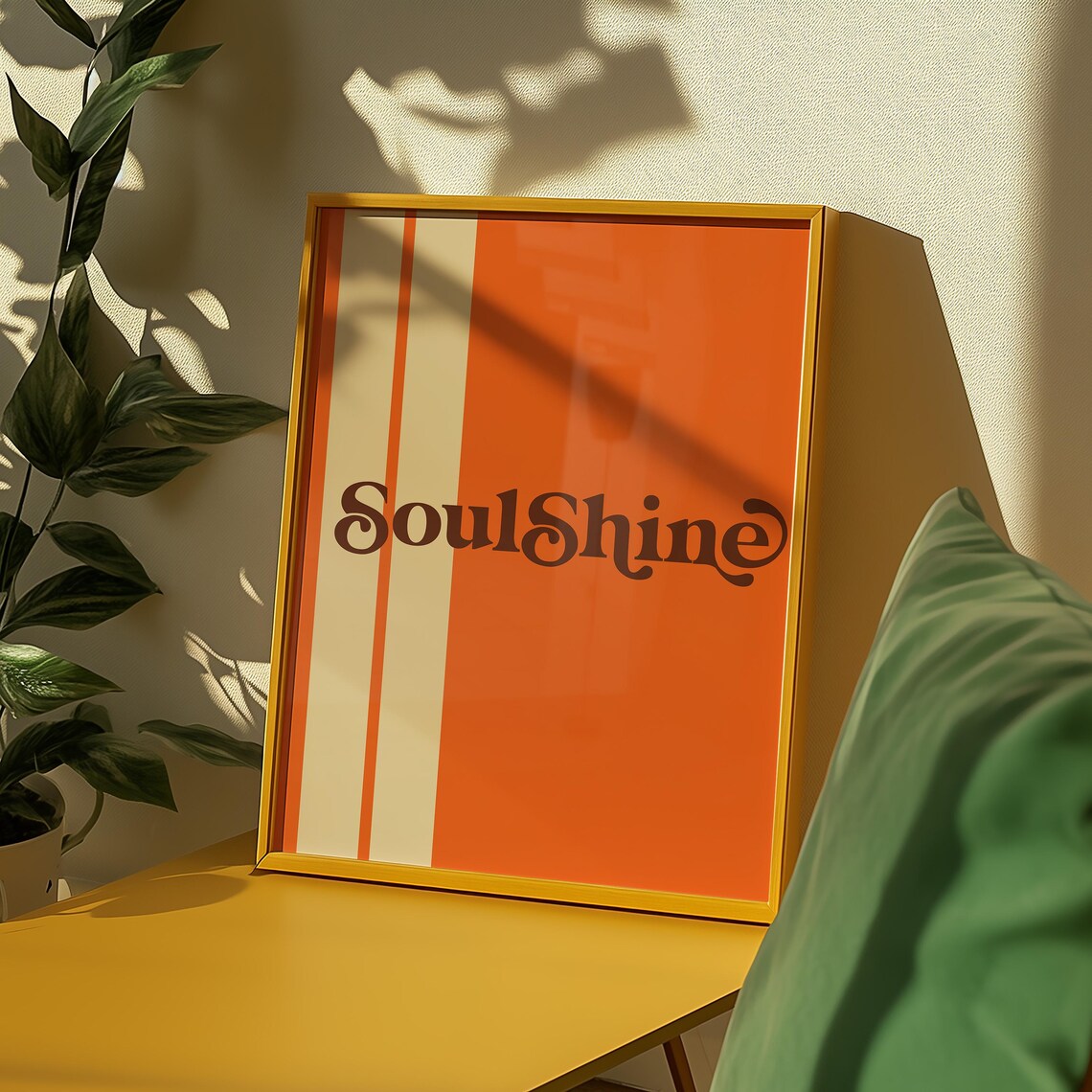 Retro 70s SoulShine Word Art Typography Poster in Orange and Cream
