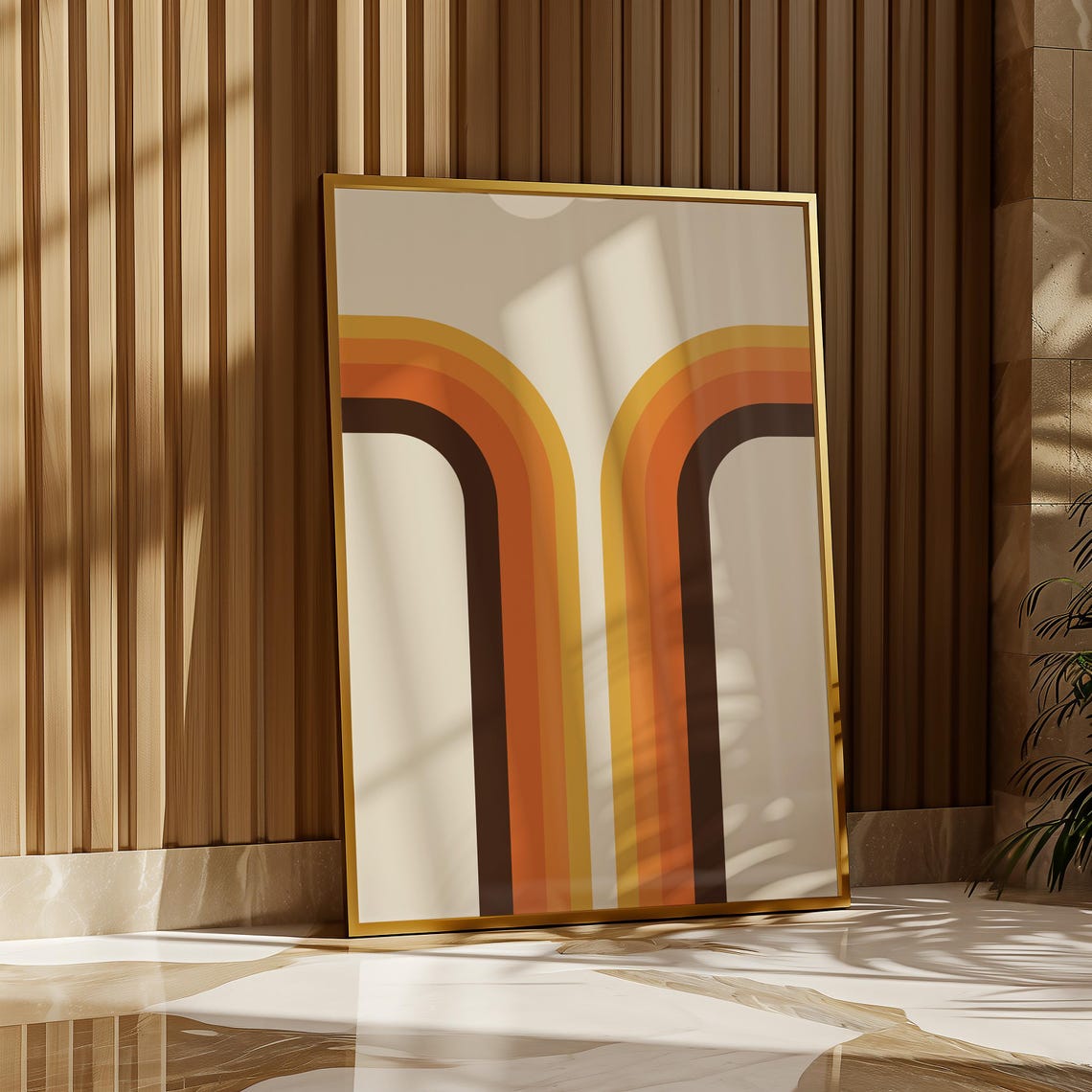 70s Retro Rainbow Arch Abstract Geometric Burnt Orange Wall Poster
