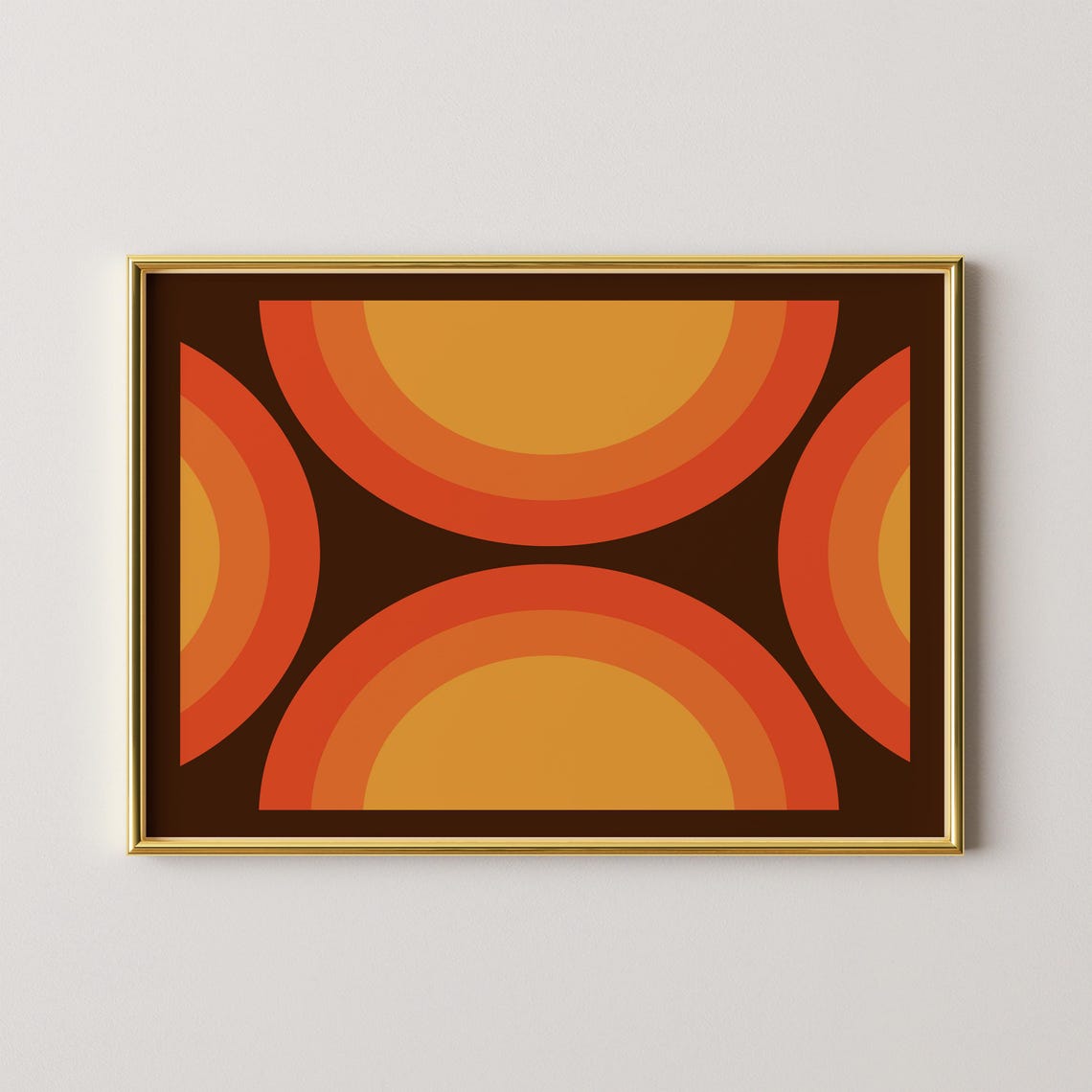 70s Retro Concentric Sunset Arcs Geometric Abstract Art Poster