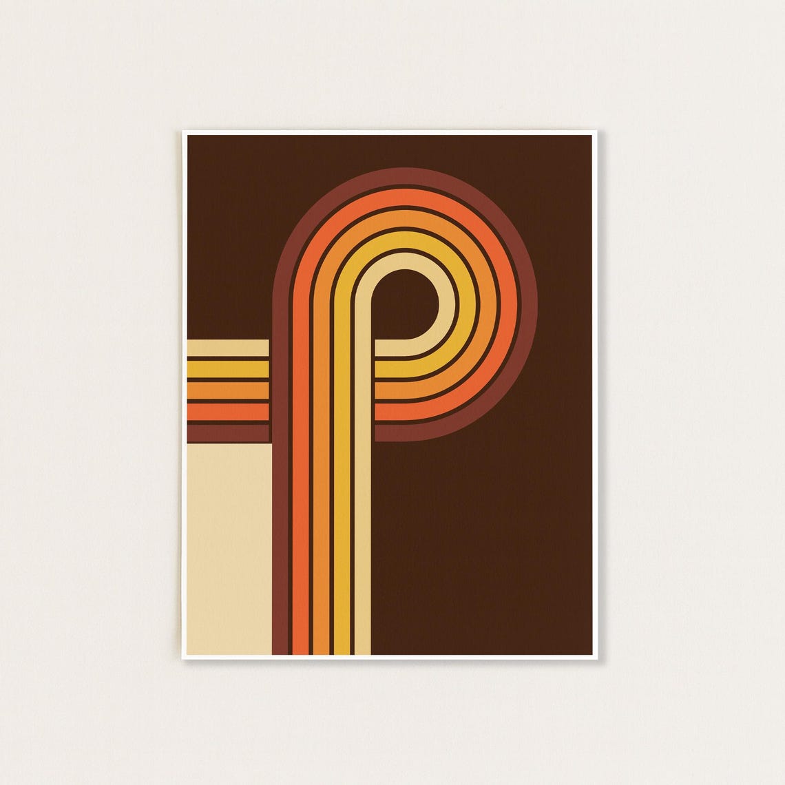 Retro 70s Striped Arch Loop Warm Sunset Tones Abstract Wall Art