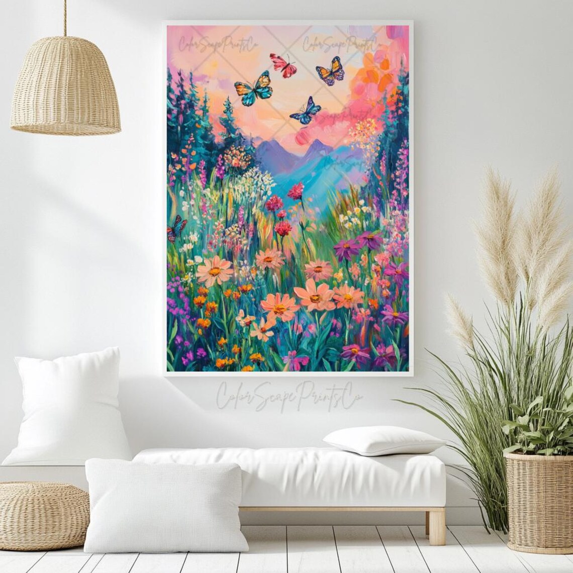 Butterfly Garden Wildflower Meadow Sunset Painting Spring Bloom Poster - Image 4