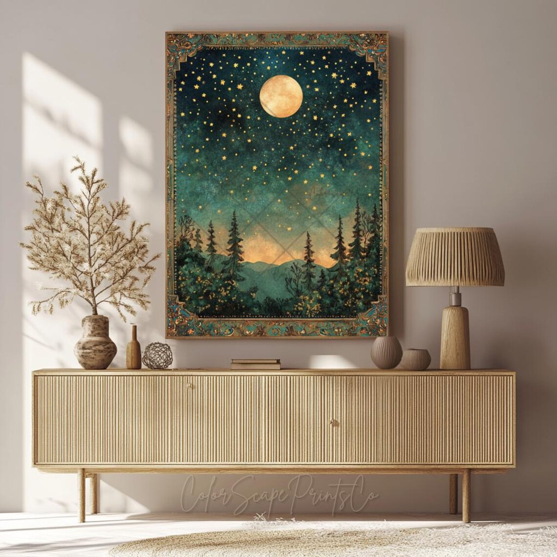 Moon And Stars Art Print, Enchanted Forest Night - Image 4