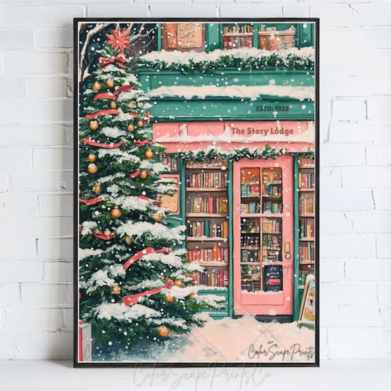 Winter Bookstore Anime Style New York Art Print