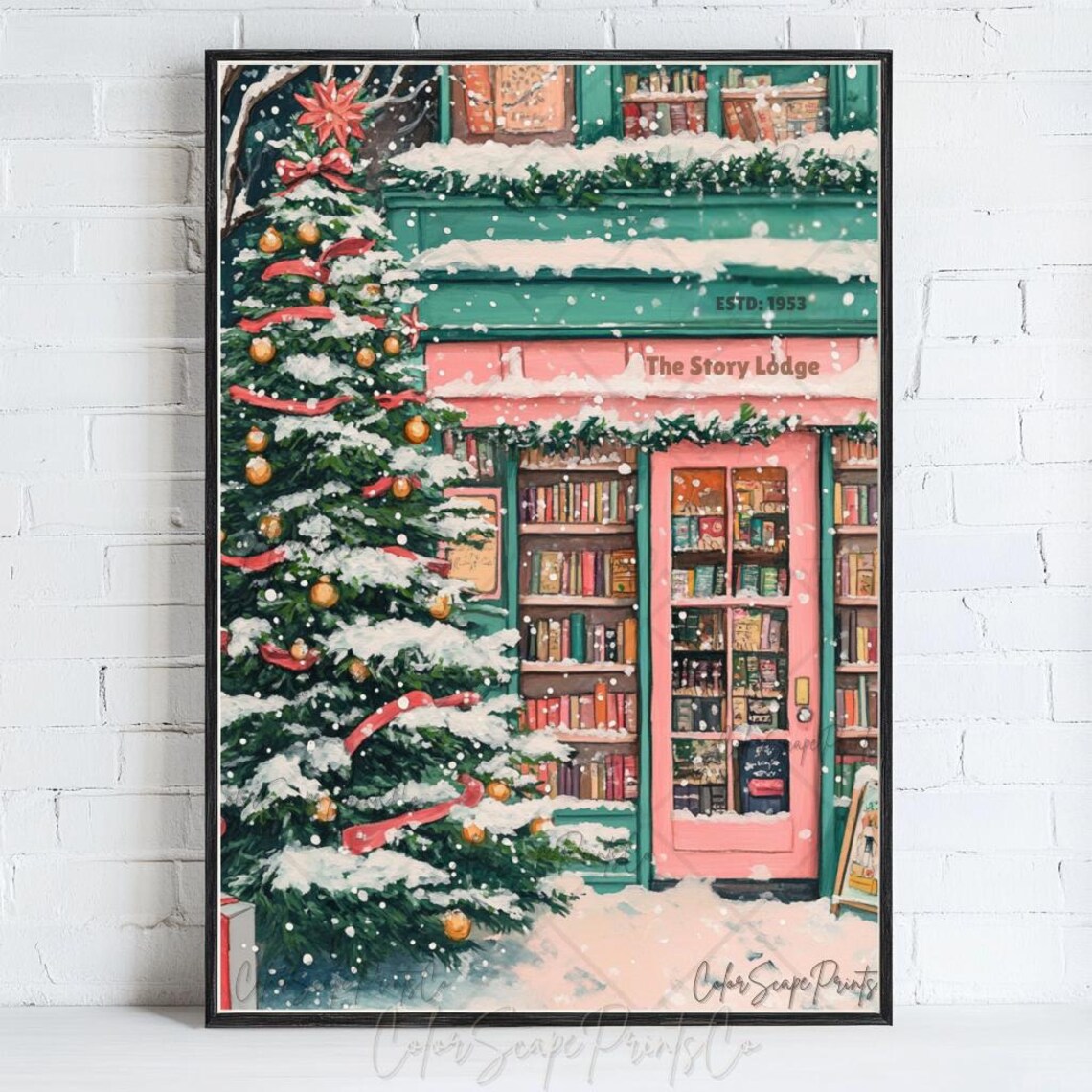 Winter Bookstore Anime Style New York Art Print