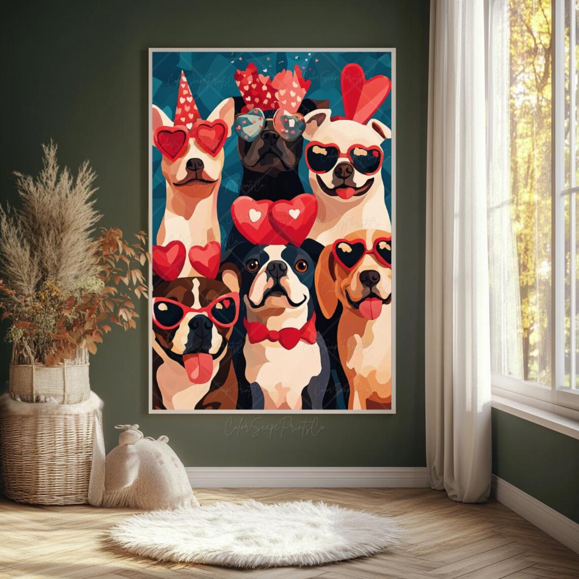 Valentine Dogs Heart Sunglasses Party Pups Fun Dog Lovers Poster - Image 3
