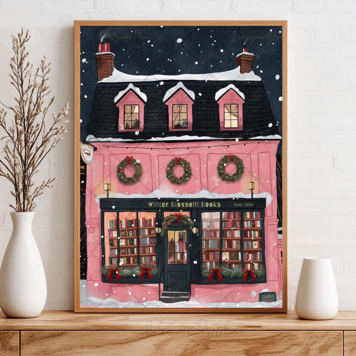 Winter Bookstore Christmas Bookshop New York Art Print - Image 4