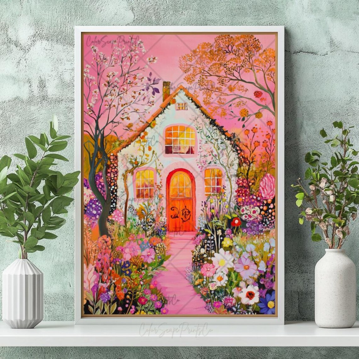 Pink Flower Cottage in Blooming Garden Romantic Floral Poster - Image 4
