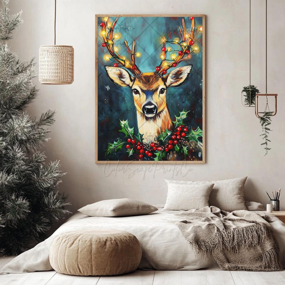 Festive Reindeer Wrapped in Twinkling Christmas Lights Holiday Poster - Image 4