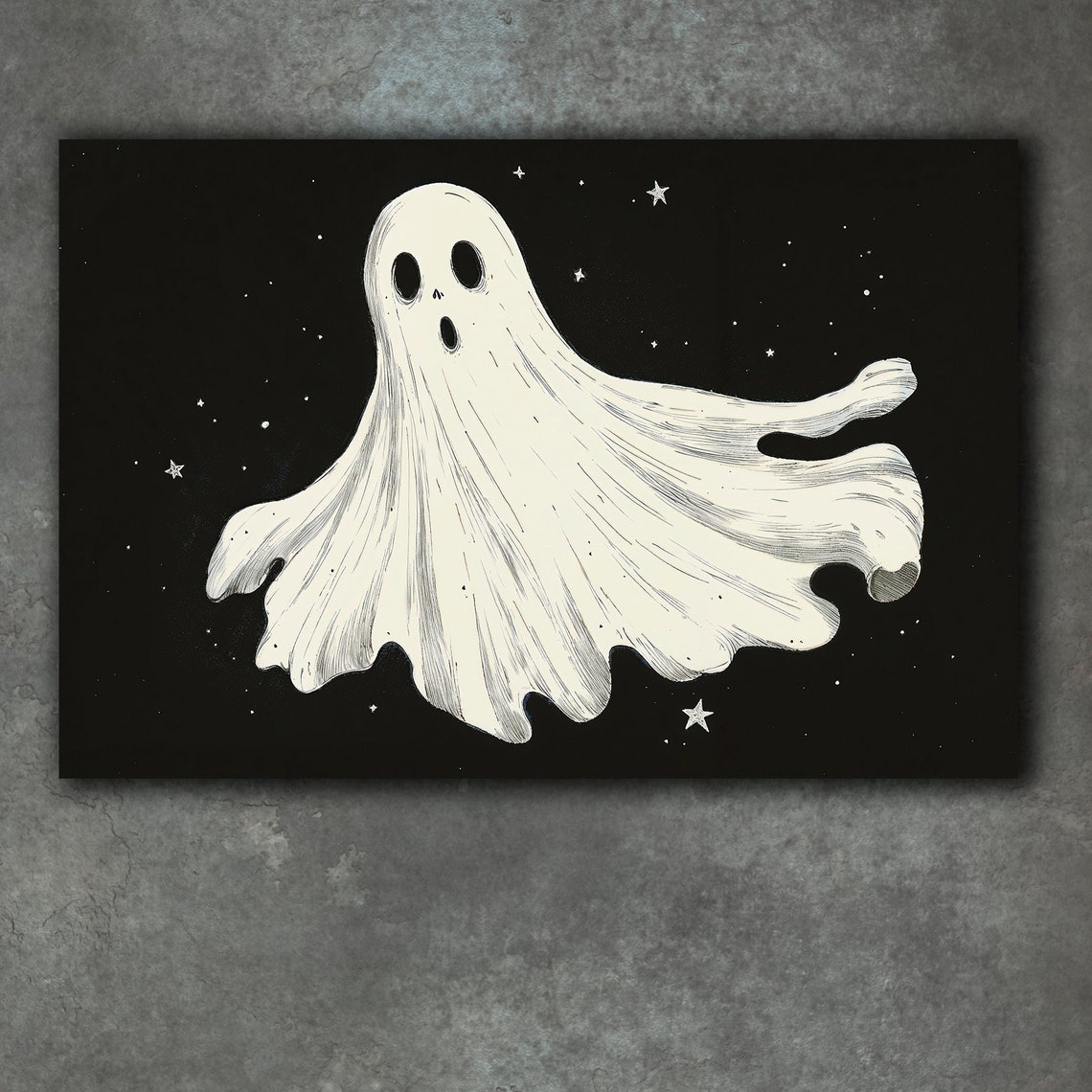 Ghostly Figure In Stars Canvas Wall Art Dark Halloween Decor Space Painting Print Horror Cosmic Poster Ready To Hang