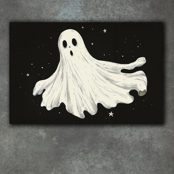 Ghostly Figure In Stars Canvas Wall Art Dark Halloween Decor Space Painting Print Horror Cosmic Poster Ready To Hang