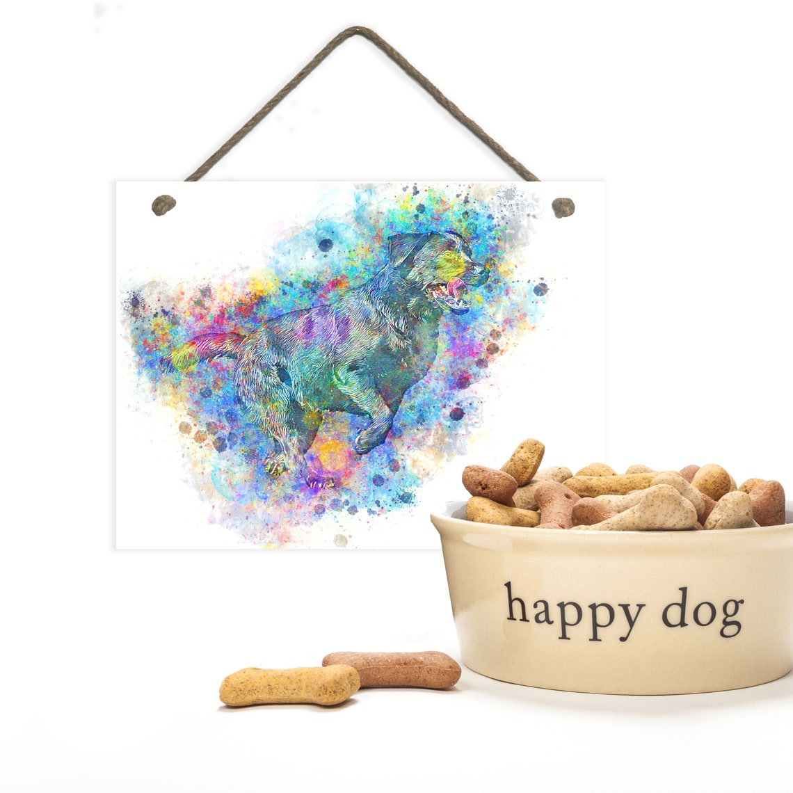 Colorful Watercolor Splatter Corgi Dog Portrait Rustic Framed Poster - Image 2