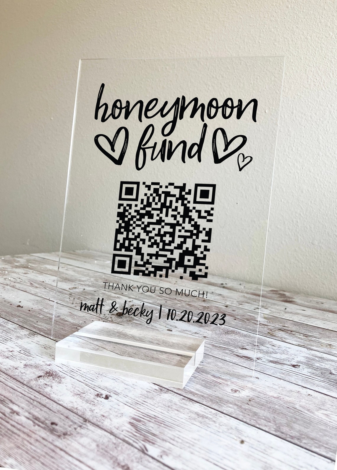 Honeymoon Fund QR Code Acrylic Wedding Table Sign Custom Poster - Image 3