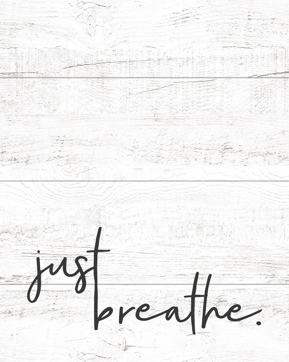 Just Breathe Faux Wood Textured Motivational Art Print - Image 2