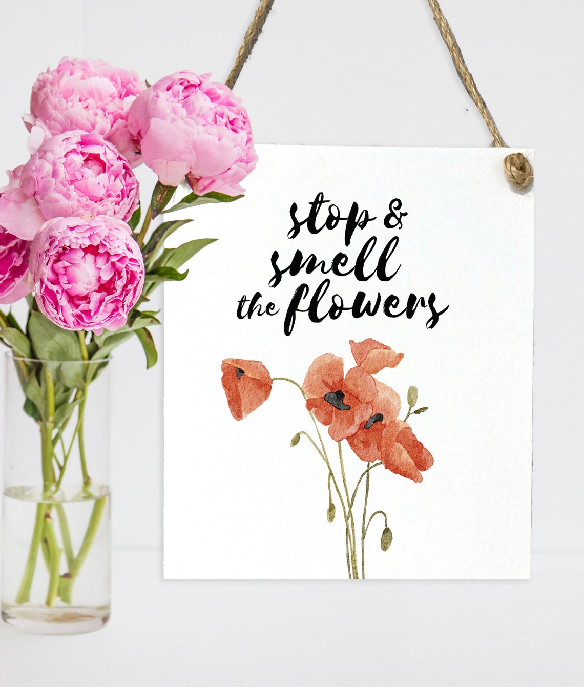 Stop And Smell The Flowers Watercolor Poppies Floral Art Poster - Image 2