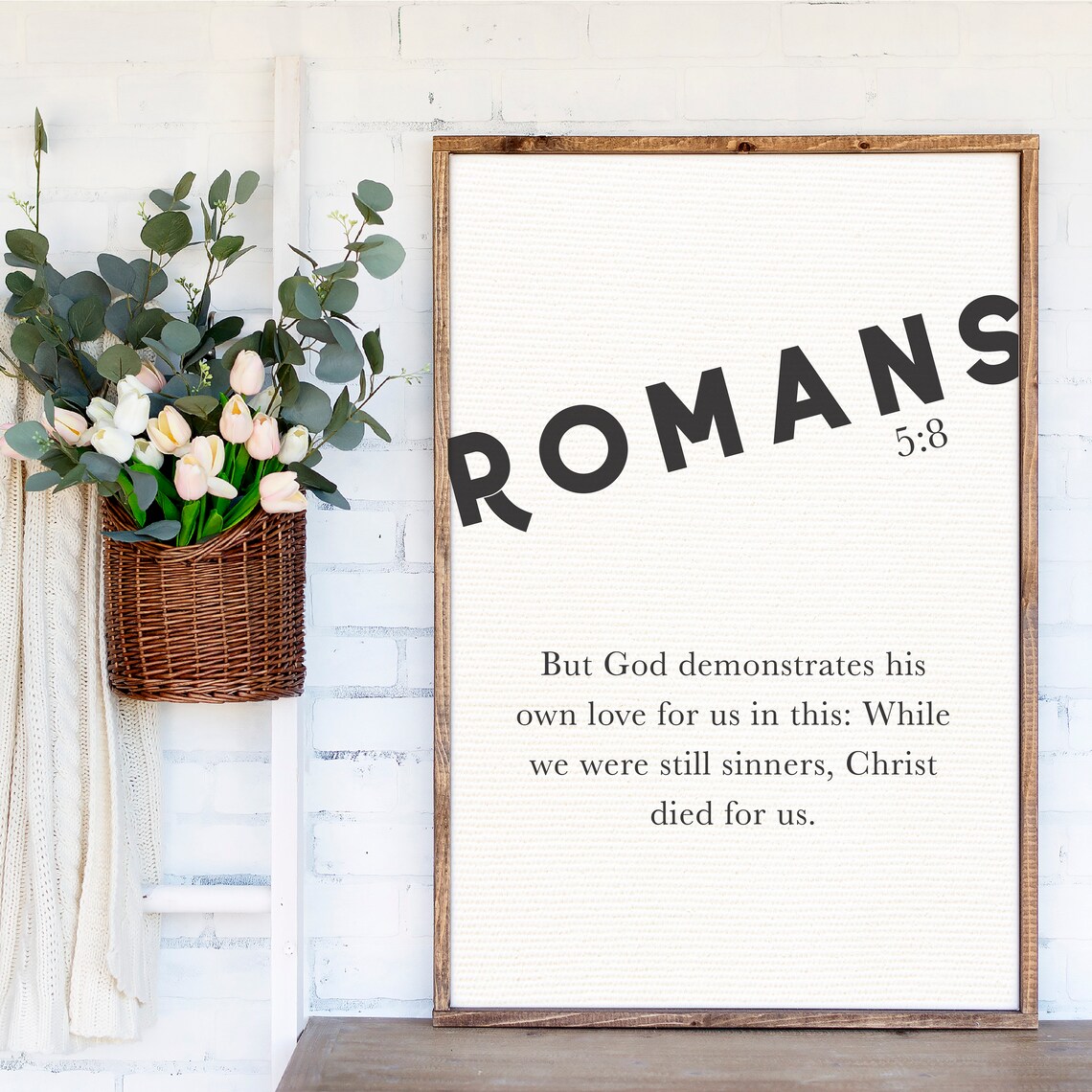 Romans 5:8 Bible Verse Christ Died for Us Christian Scripture Wall Poster