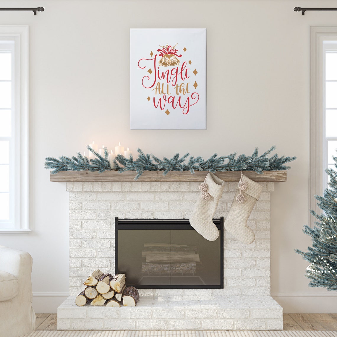 Jingle All the Way Christmas Song Sign With Golden Bells Poster - Image 3