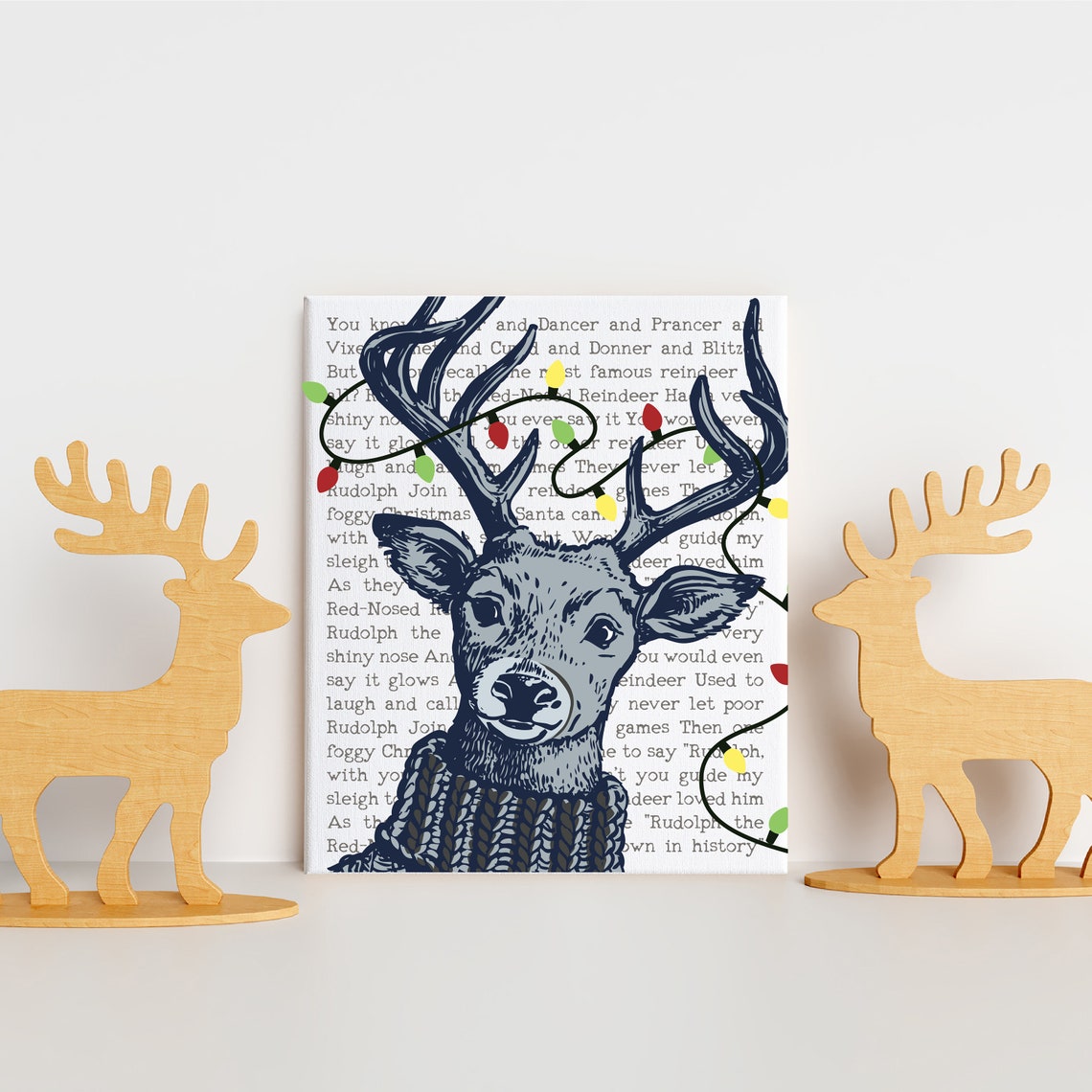 Rudolph the Red-Nosed Reindeer Song Lyrics Reindeer Art Poster - Image 3