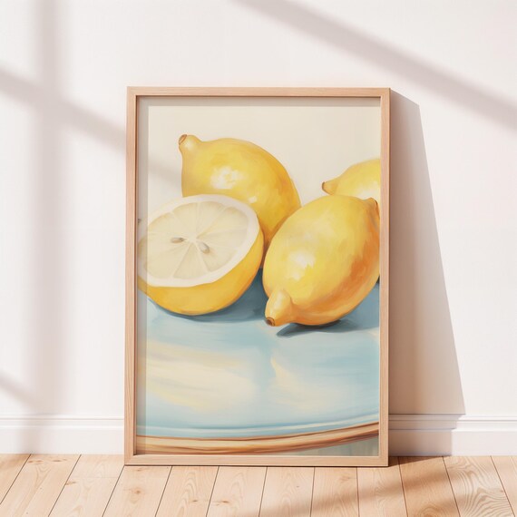 Lemons Painting Print Tropical Decor Butter Yellow Colorful Home Europe Wall Art Unframed