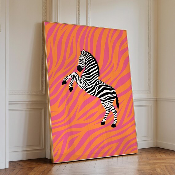 Maximalist Zebra Print Wall Art Colorful Home Decor Animal Lover Gift Painting Living Room Unframed