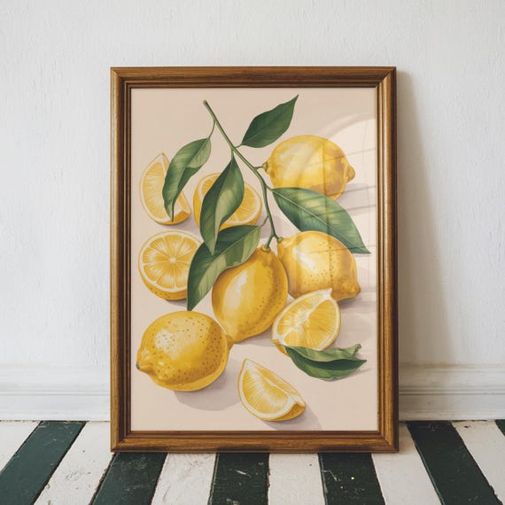 Lemons Painting Print Kitchen Wall Art Citrus Home Decor Trendy Dopamine Unframed