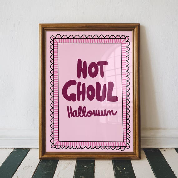 Hot Ghoul Halloween Cute Print Pink Home Decor Apartment Air Bnb Unframed