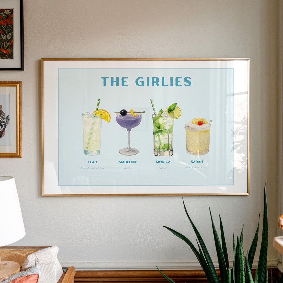 THE GIRLIES Custom Cocktail Names Friendship Gift Personalized Bar Poster