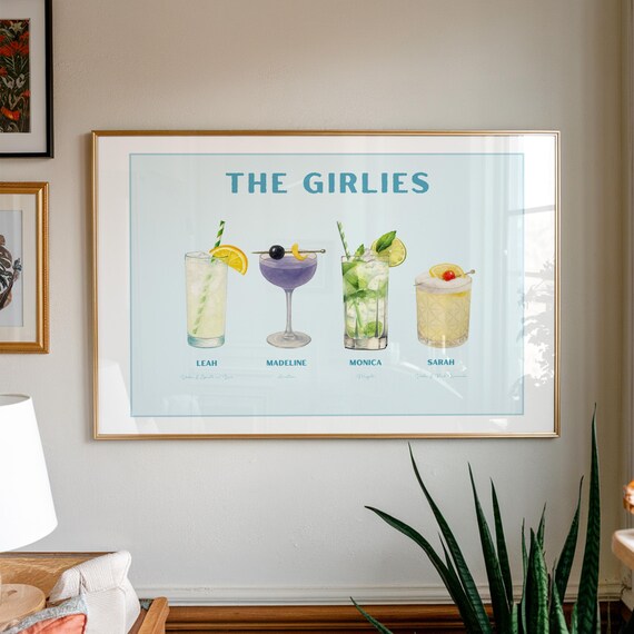 THE GIRLIES Custom Cocktail Names Friendship Gift Personalized Bar Poster