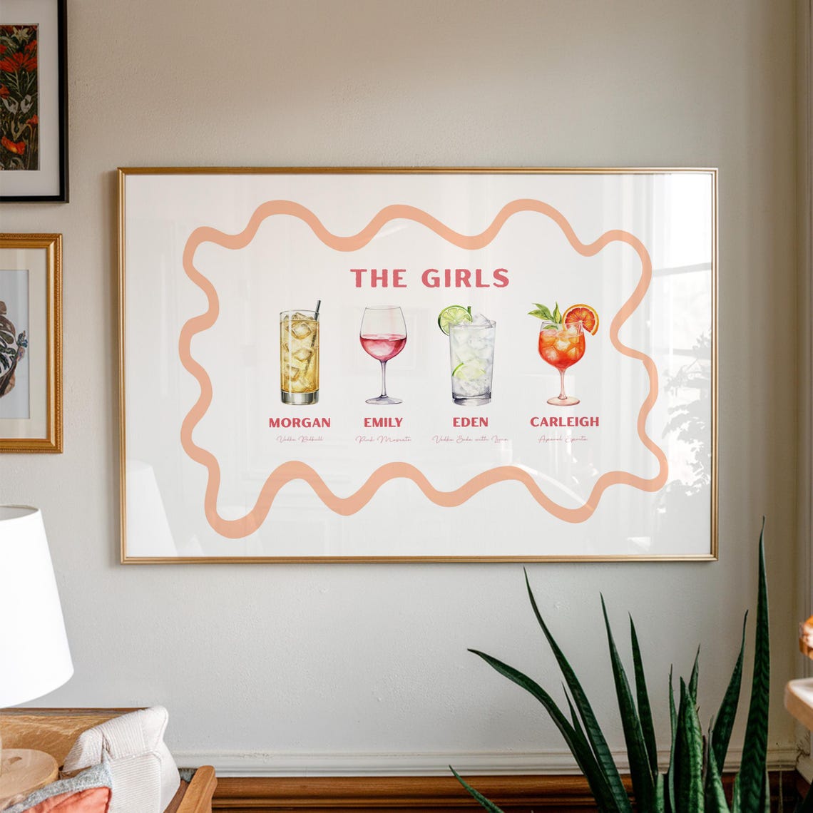 The Girls Favorite Drinks Chart Blush Pink Wavy Border Art Print