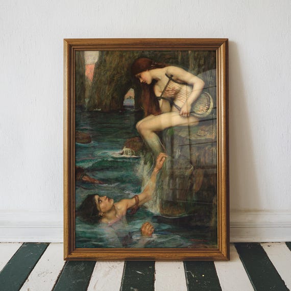 John William Waterhouse The Siren Oil Painting Art Reproduction Antique Print Moody Victorian Vintage