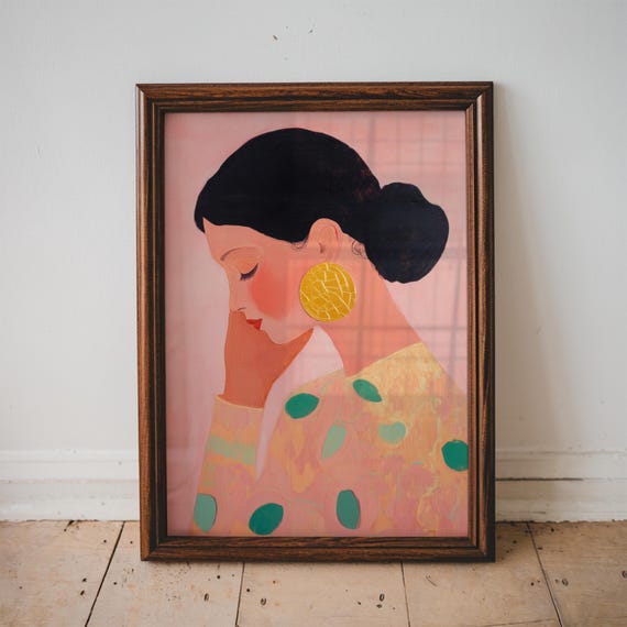 Modern Contemporary Wall Art Print Woman With Earring Painting Minimalist Living Room