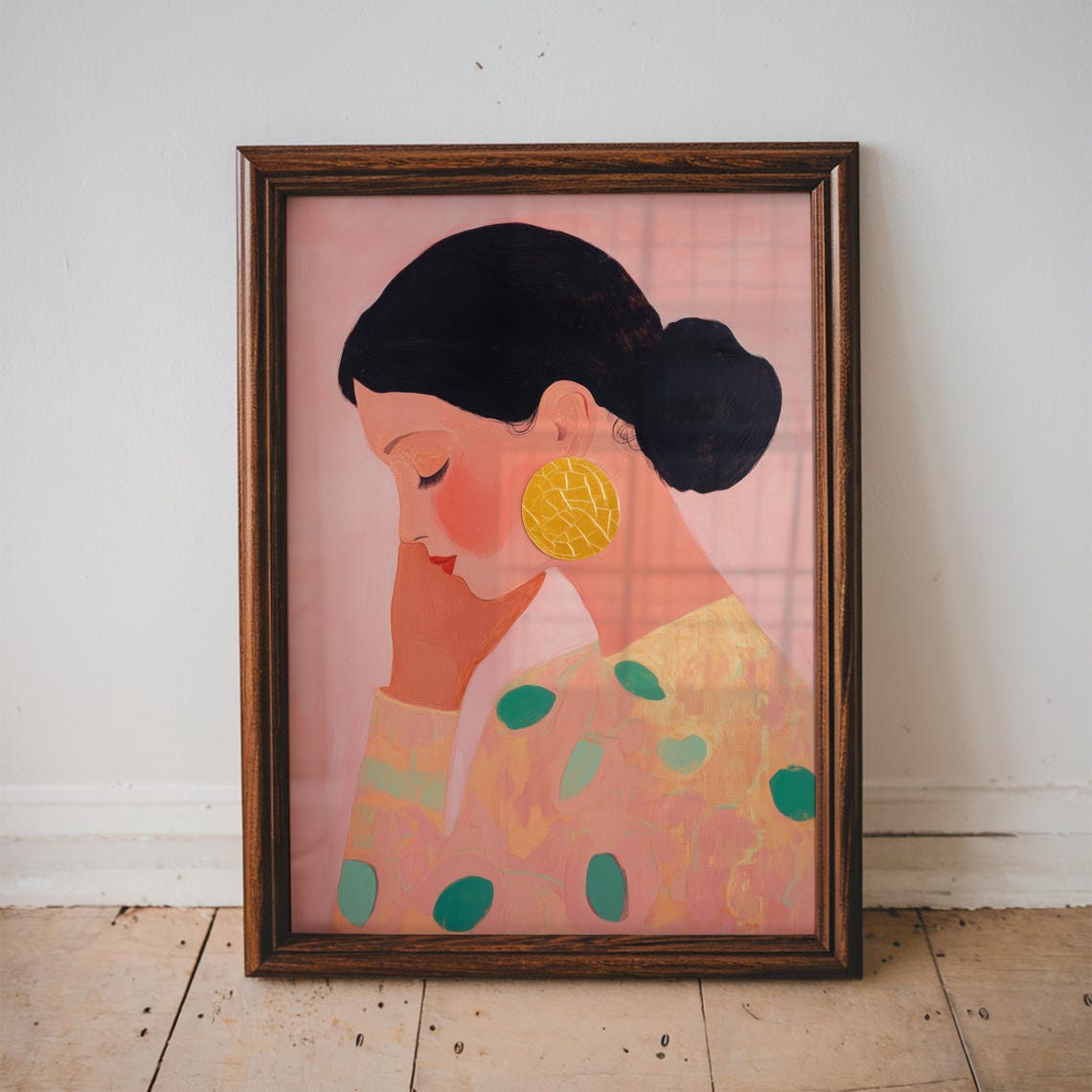 Woman In Profile With Gold Earring Polka Dot Modern Art Poster