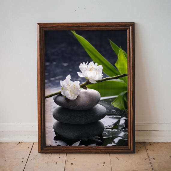 Floral Zen Stones Bathroom Wall Art Decor Canvas Prints Spa