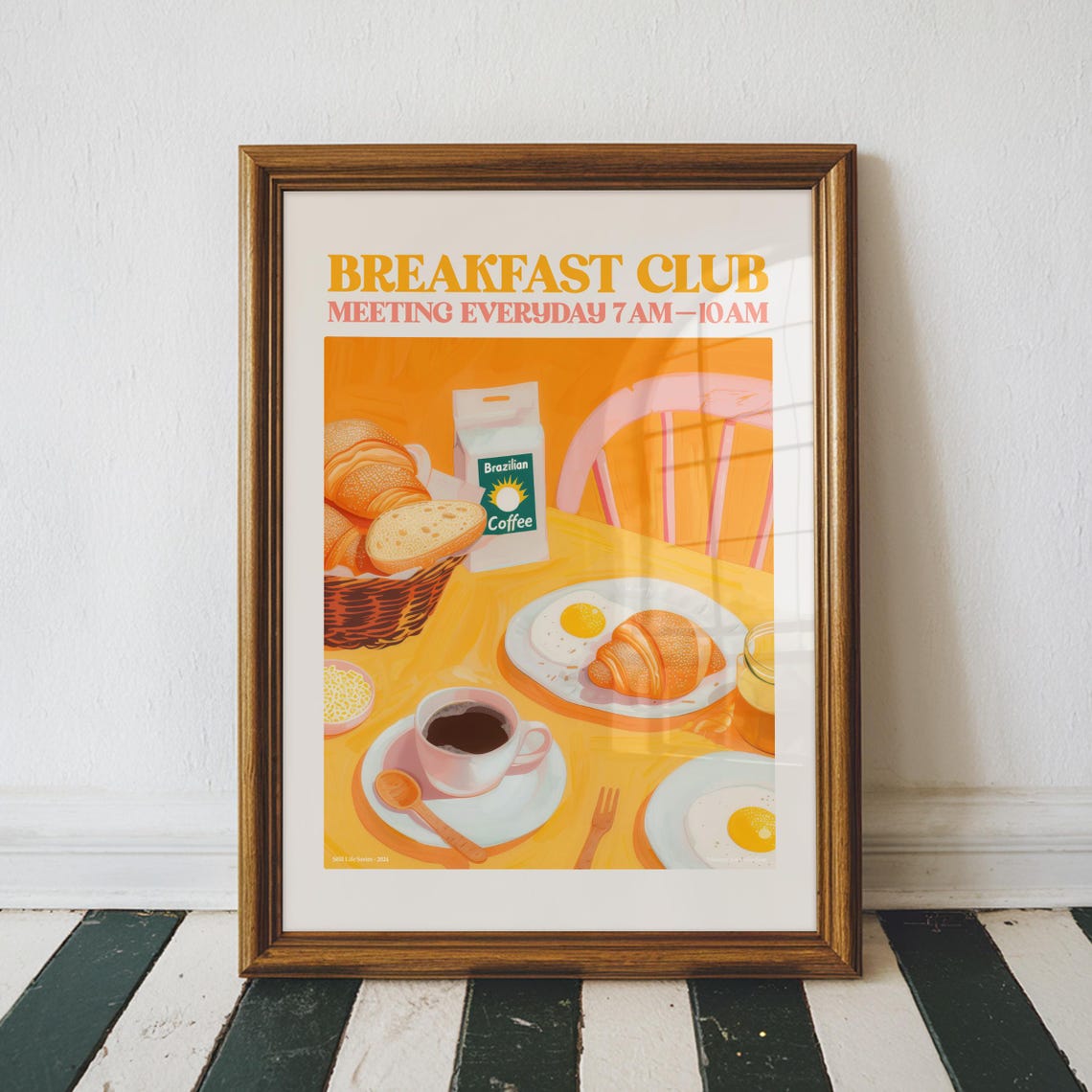 Breakfast Club Retro Kitchen Poster Eggs Croissant Coffee Art