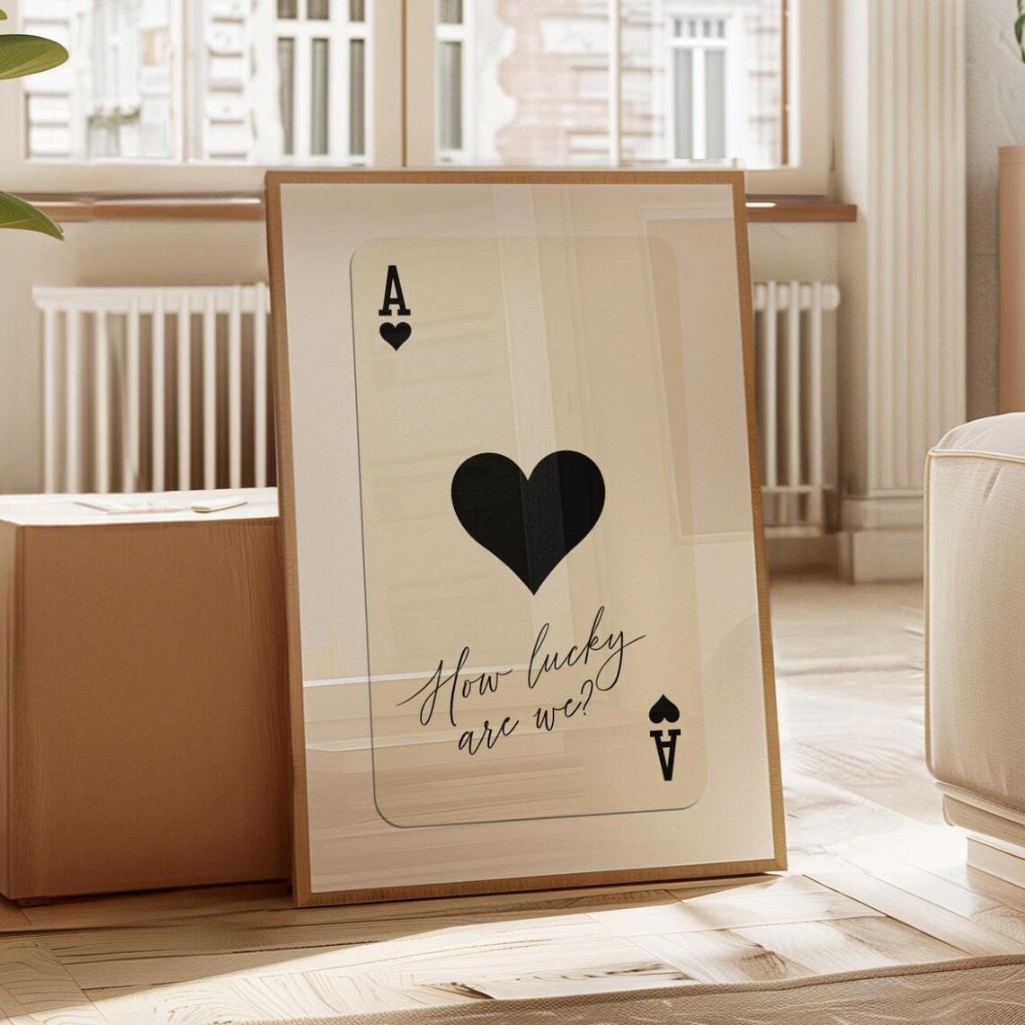 Ace of Hearts How Lucky Are We Black Cream Playing Card Poster
