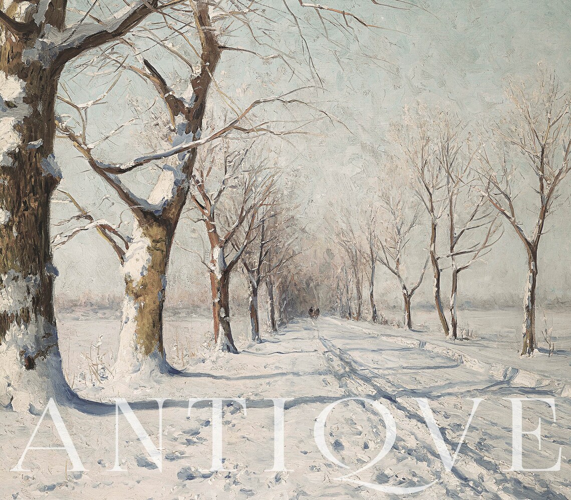 Snowy Winter Road Lined with Trees Vintage Landscape Art Print - Image 4