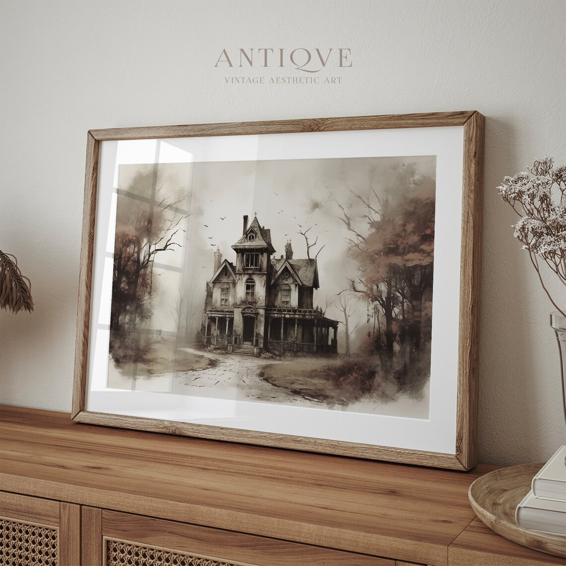 Haunted House Illustration Art Print, Neutral Halloween - Image 4