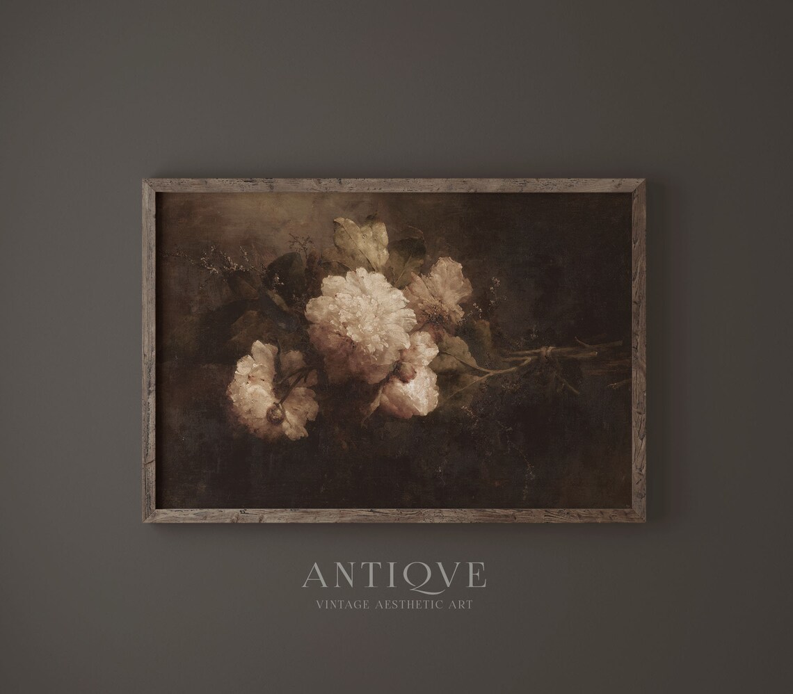 Moody Floral Still Life Painting, Peony Bouquet Art Print - Image 2