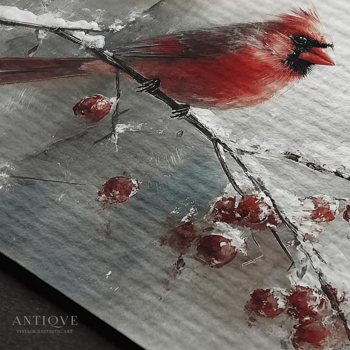 Red Cardinal On Snowy Branch - Christmas Art - Image 3