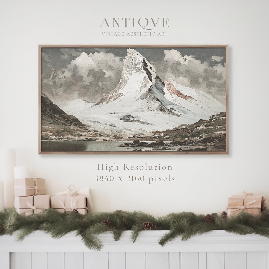 Majestic Snowy Alpine Peak Above Lake Dramatic Mountain Wall Art - Image 4