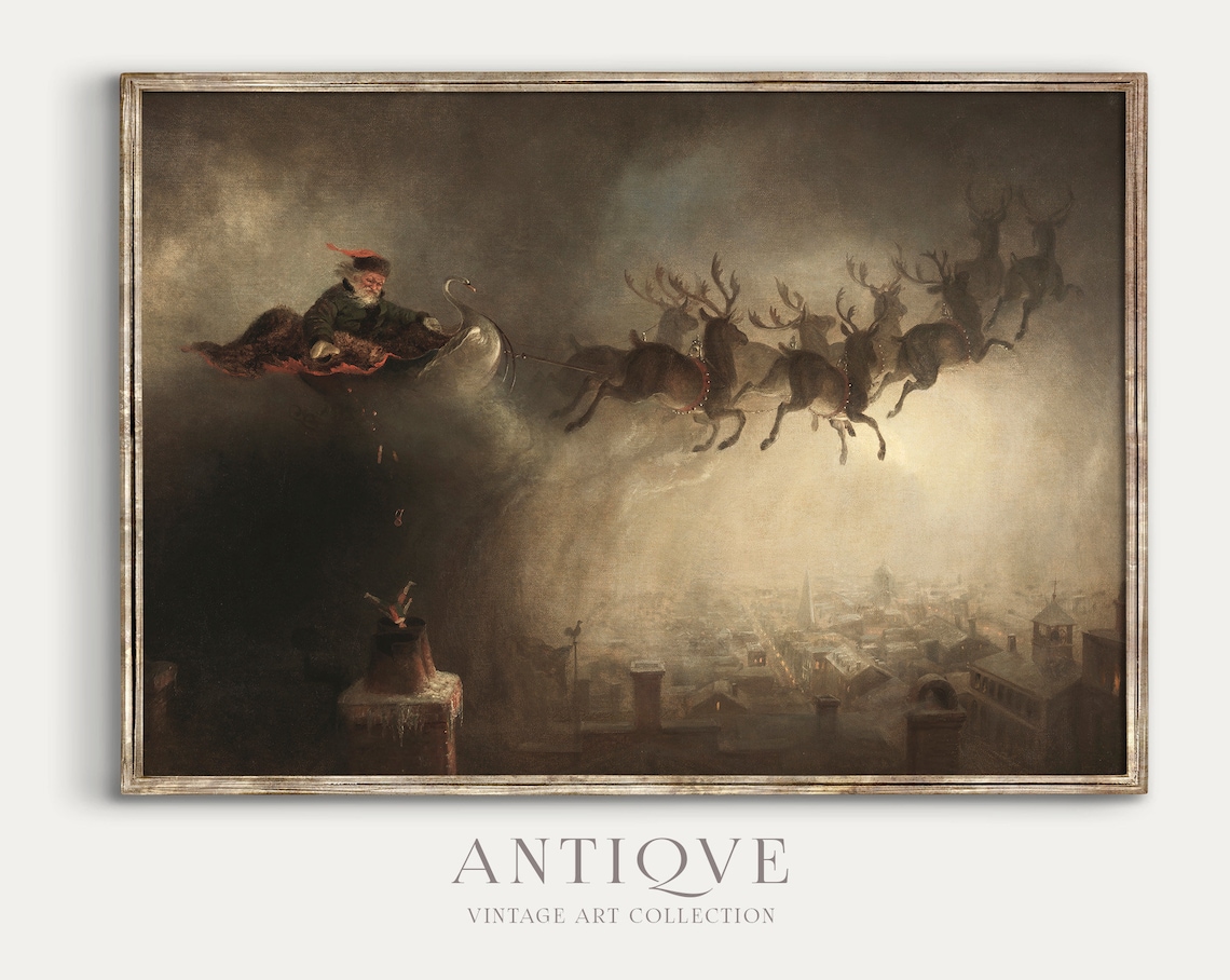 Vintage Santa Claus Painting Christmas Travel Poster