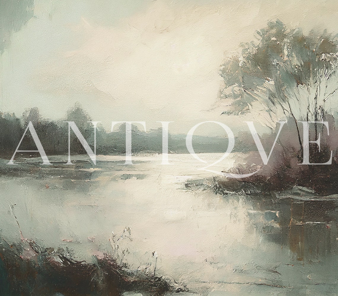 Misty Morning Lake Impressionist Landscape Vintage Style Poster - Image 2