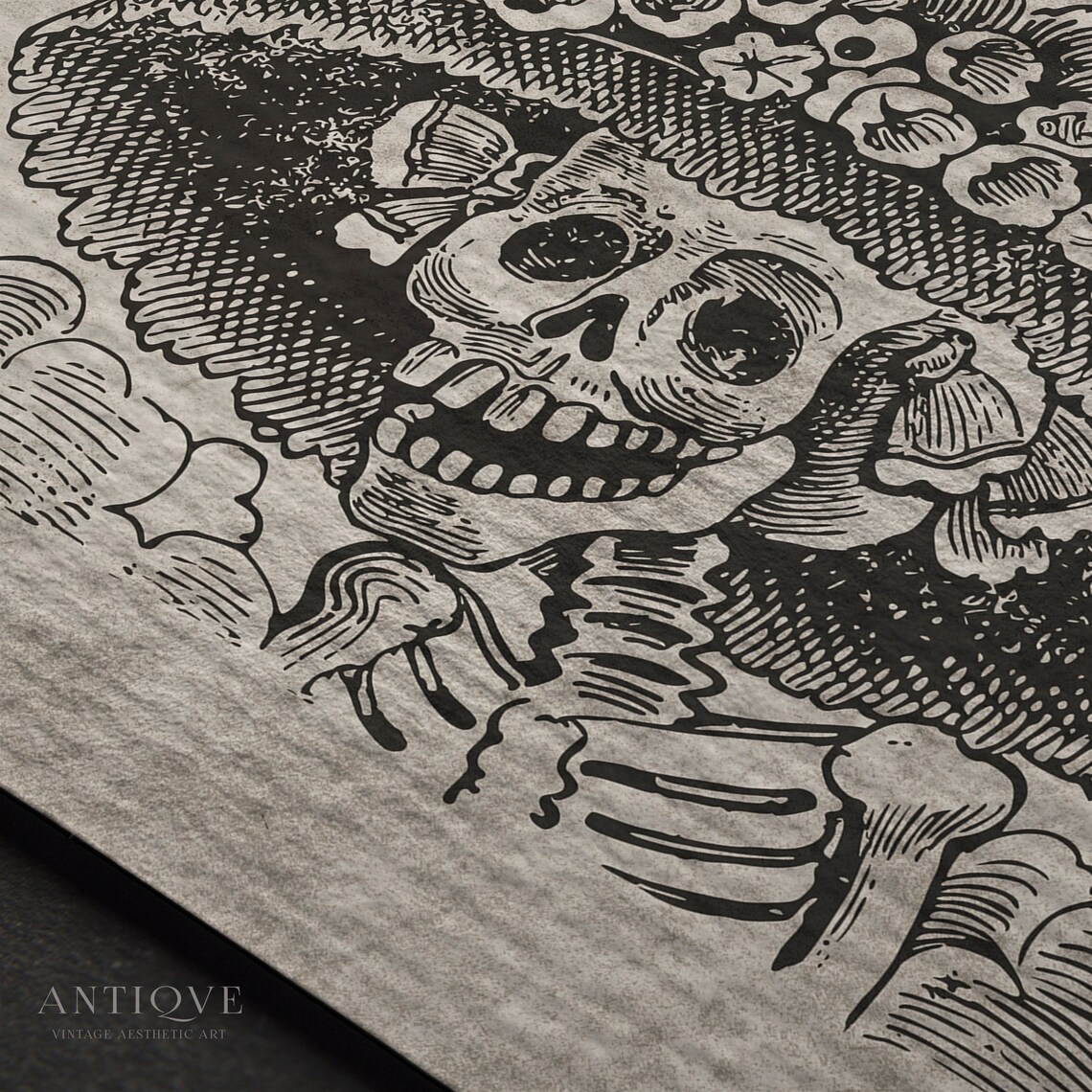 La Catrina Skeleton Lady Day of the Dead Vintage Engraving Poster - Image 3