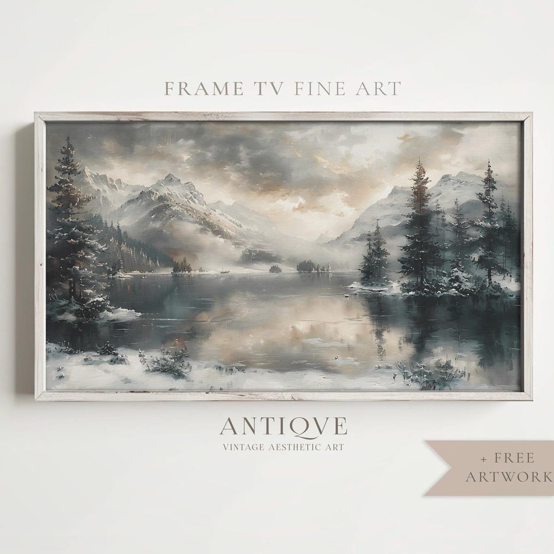 Snowy Mountain Lake Misty Winter Landscape Calm Scenic Art Print